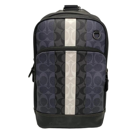 COACH Graham Pack Signature Canvas with Varsity Stripe C3229 Black Cream - - Picture 1 of 8